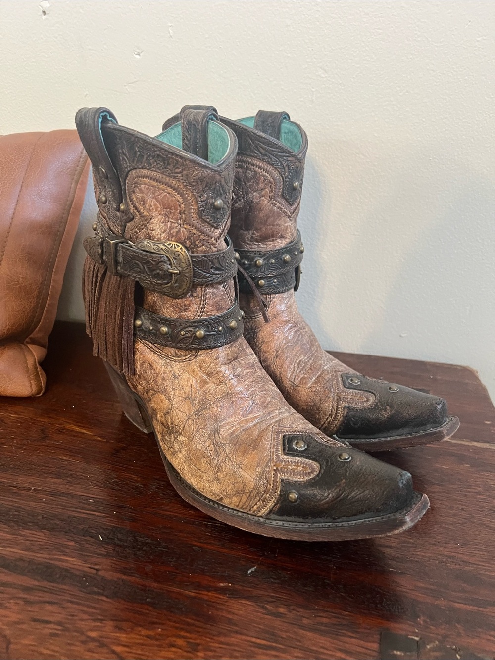 Corral C2880 Distressed Brown Leather Western Ankle Boots with Studded Strap